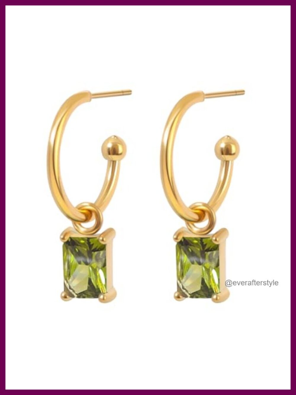 18K Gold Plated Emerald Cut Birthstone Dangle Earrings with Cubic Zirconia